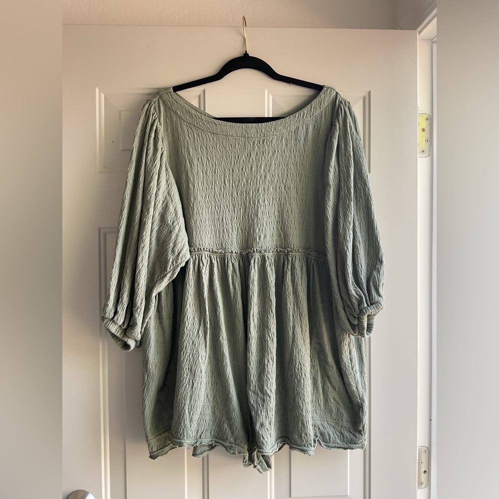 FP Beach  Green Textured Smock Jumpsuit Romper
